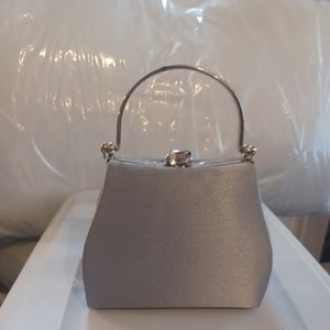 Stephanie Satin Small Dressy Silver Purse Pre Owned